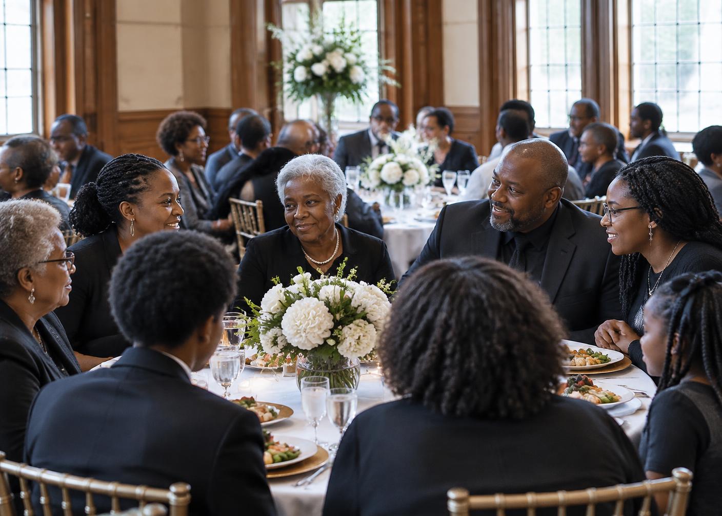 Family and friends sharing a meal and memories at a celebration of life repast